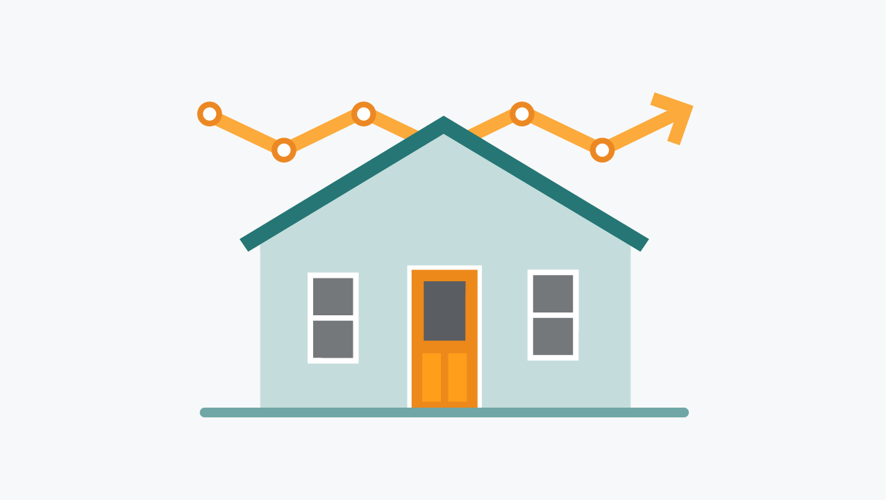 Illustration of a house with data points in background