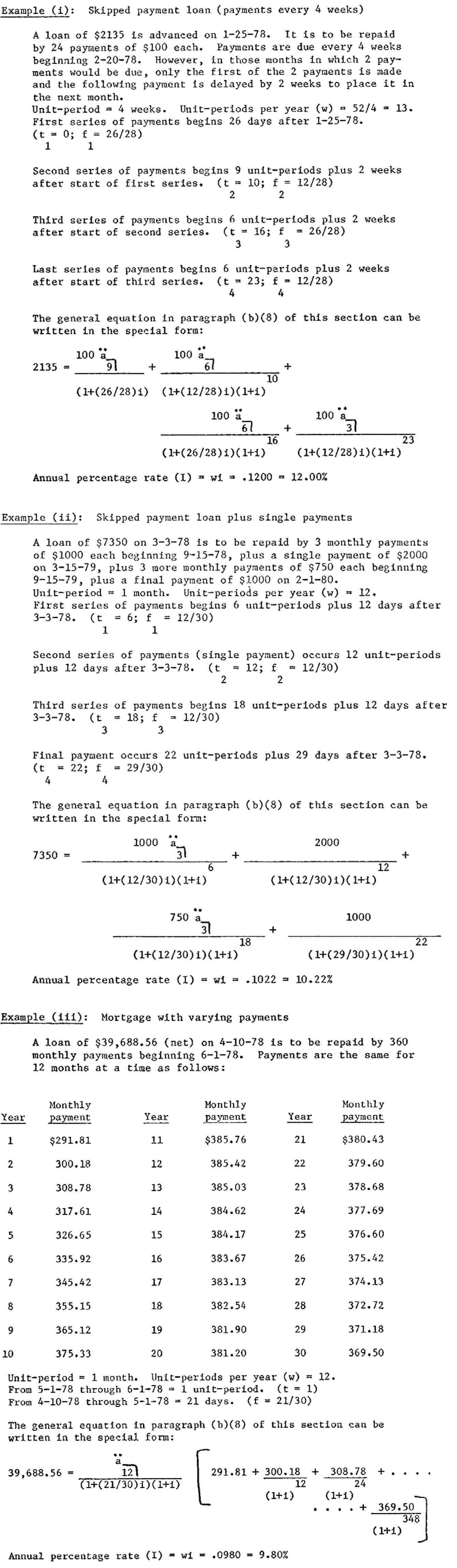 Example equation for a complex single advance transaction