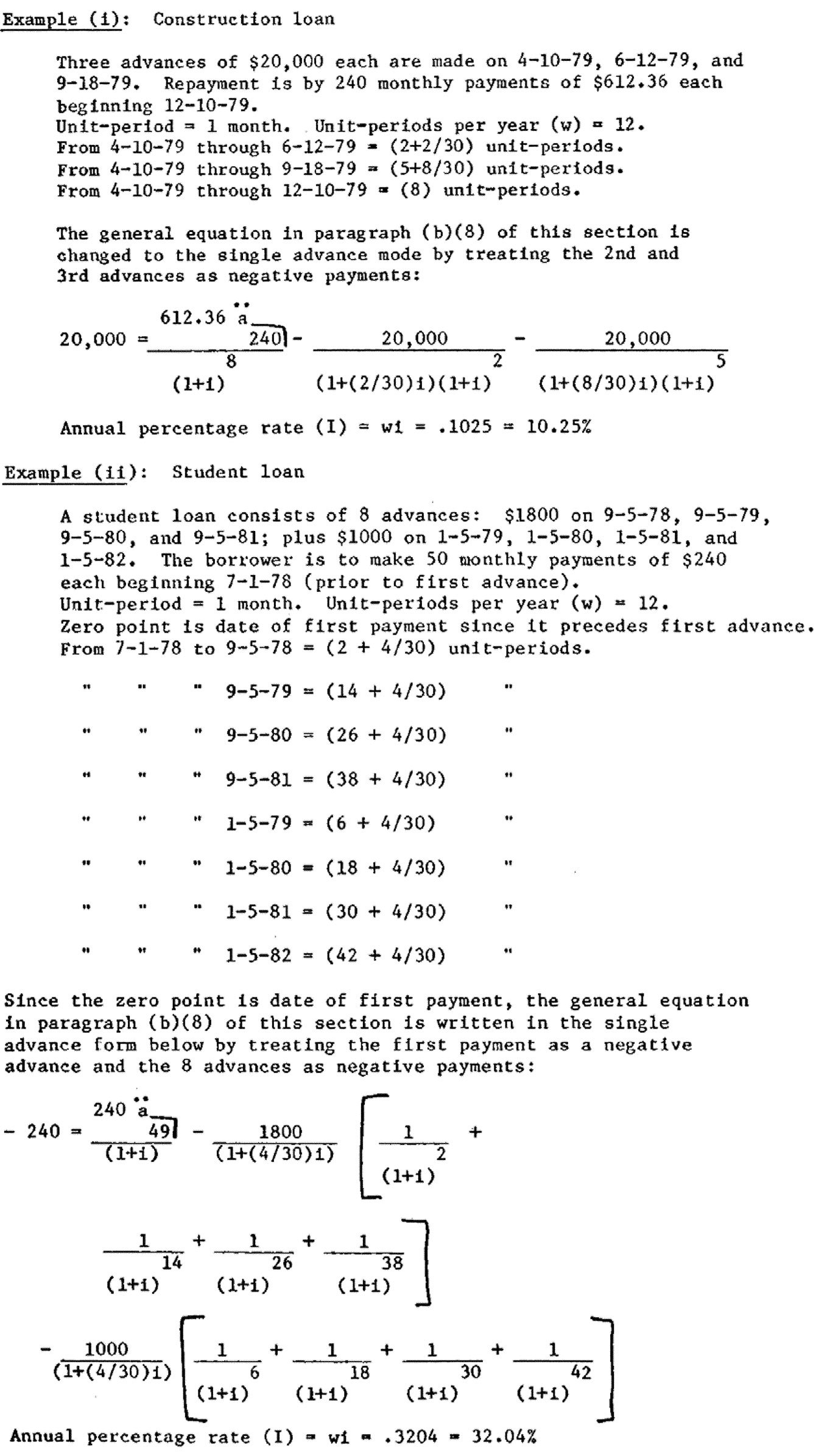 Example equation for multiple advance transactions